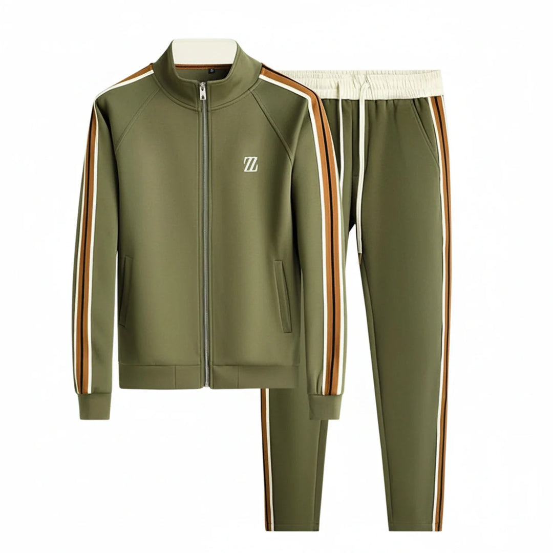 Stylish men's zip-up tracksuit set in a versatile color. Ideal for activewear & everyday comfort.