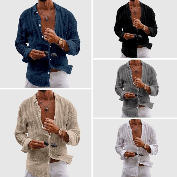Men's Belmar Linen Shirt with Casual Rolled Sleeves - Lexians
