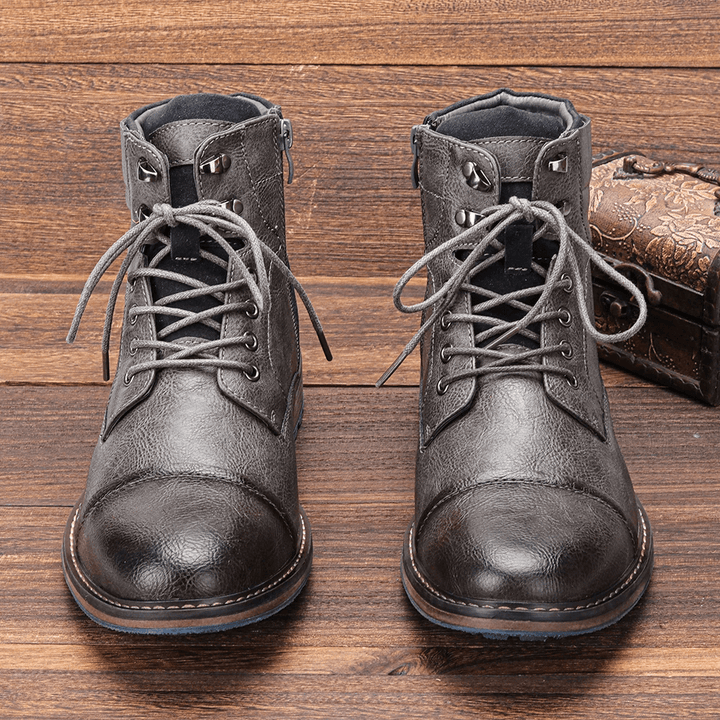 Men's Leather Boots with Side Zipper and Non - Slip Sole - Lexians