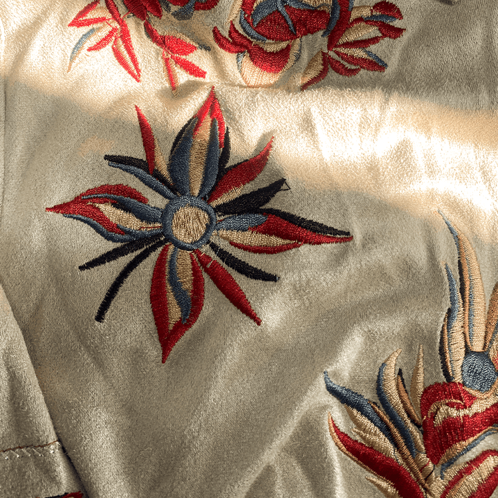 Men's Retro Western Suede Embroidered Short Sleeve Shirt - Lexians