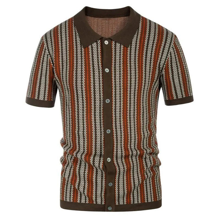 Men's Slim Fit Button Down Polo with Herringbone Pattern - Lexians