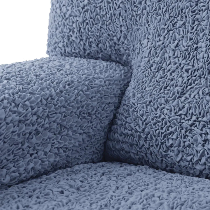 "Microfiber 3-seater recliner slipcover in light grey, versatile fit; transforms decor with protective, stylish cover."