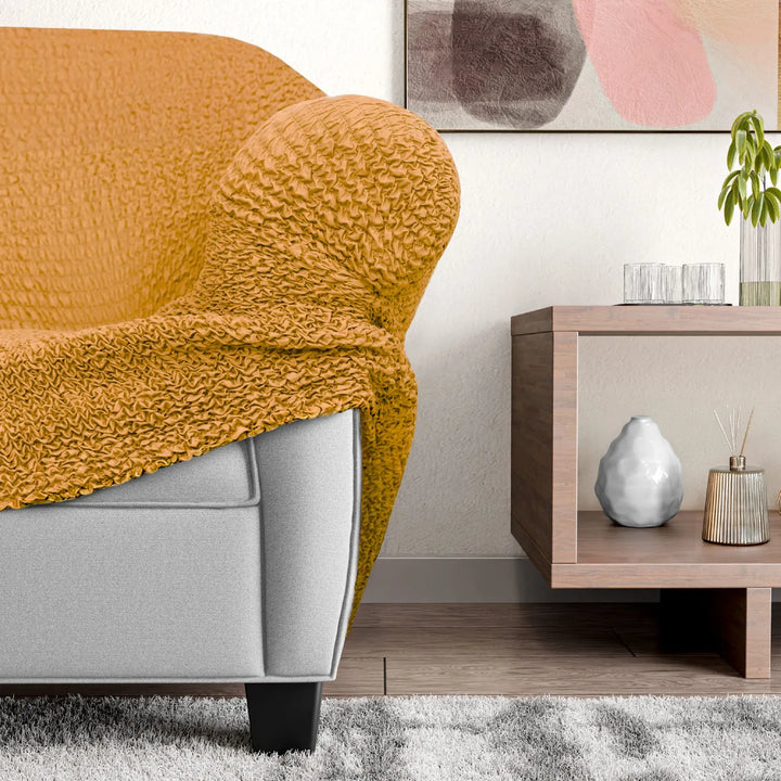 "Microfiber 3-seater recliner slipcover in light grey, versatile fit; transforms decor with protective, stylish cover."