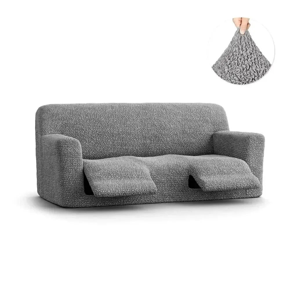 "Microfiber 3-seater recliner slipcover in light grey, versatile fit; transforms decor with protective, stylish cover."
