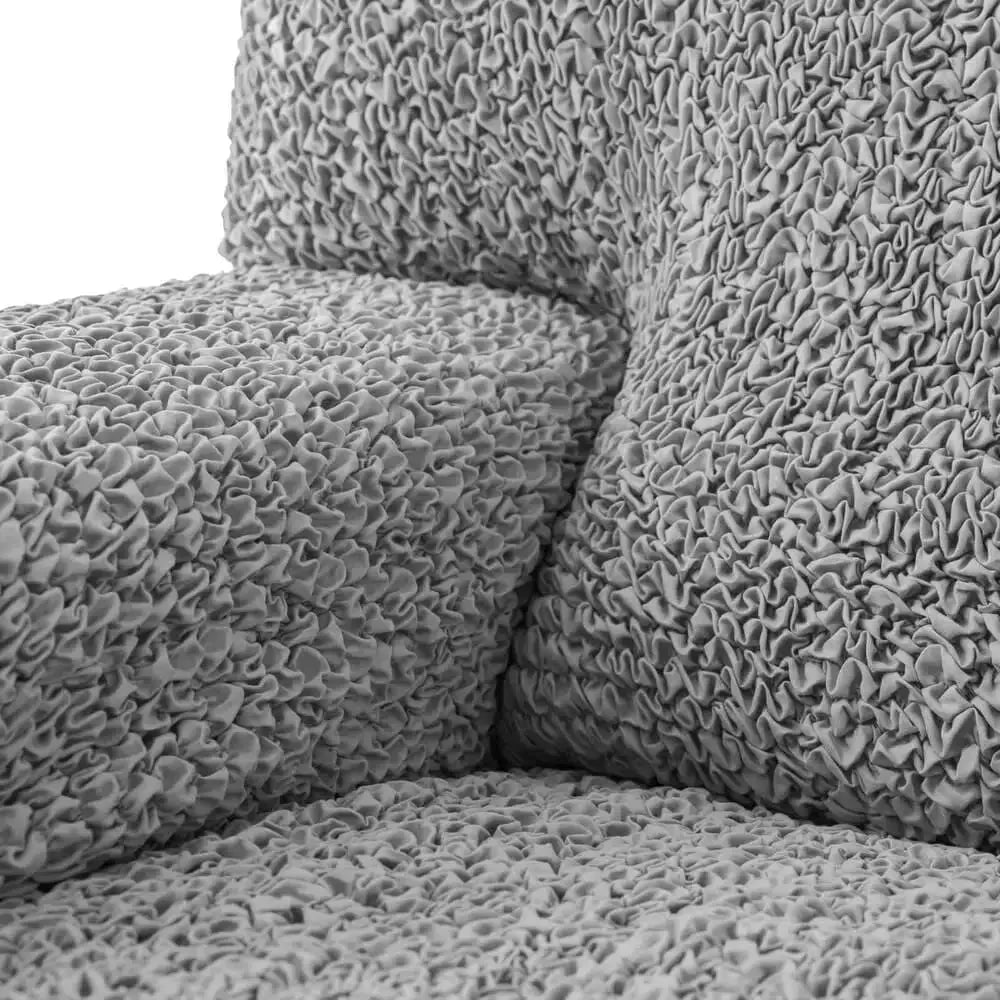 "Microfiber 3-seater recliner slipcover in light grey, versatile fit; transforms decor with protective, stylish cover."