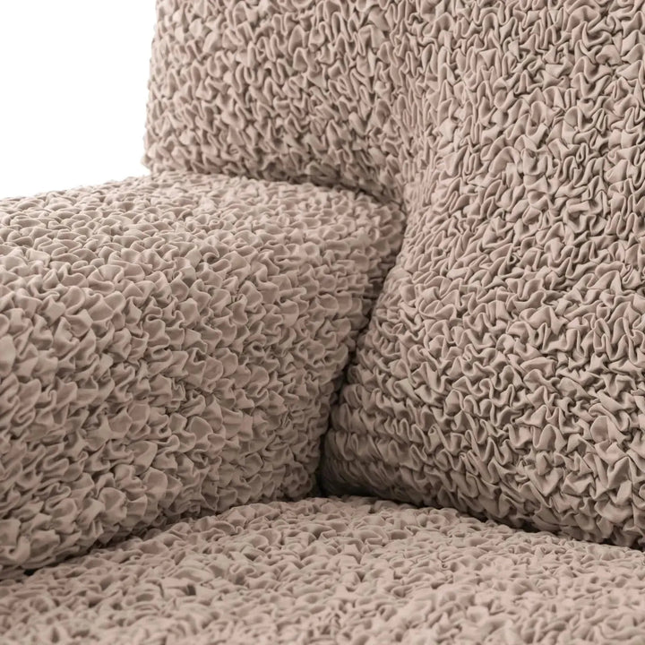 "Microfiber 3-seater recliner slipcover in light grey, versatile fit; transforms decor with protective, stylish cover."