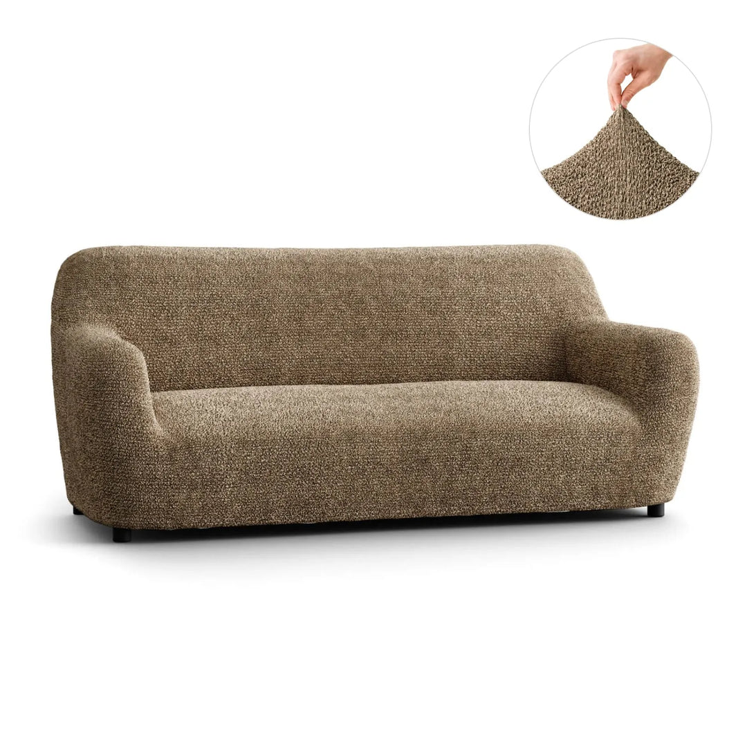 "Microfiber 3-seater sofa slipcover in various colors, showcasing a snug fit and elegant texture for enhanced decor."