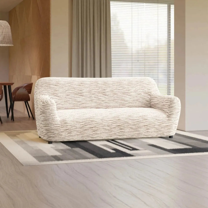 "Microfiber 3-seater sofa slipcover in various colors, showcasing a snug fit and elegant texture for enhanced decor."