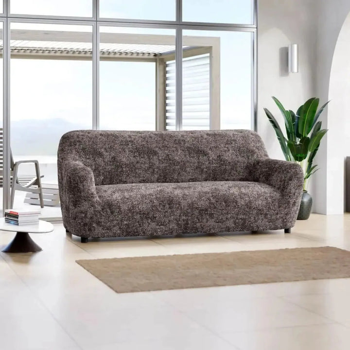 "Microfiber 3-seater sofa slipcover in various colors, showcasing a snug fit and elegant texture for enhanced decor."
