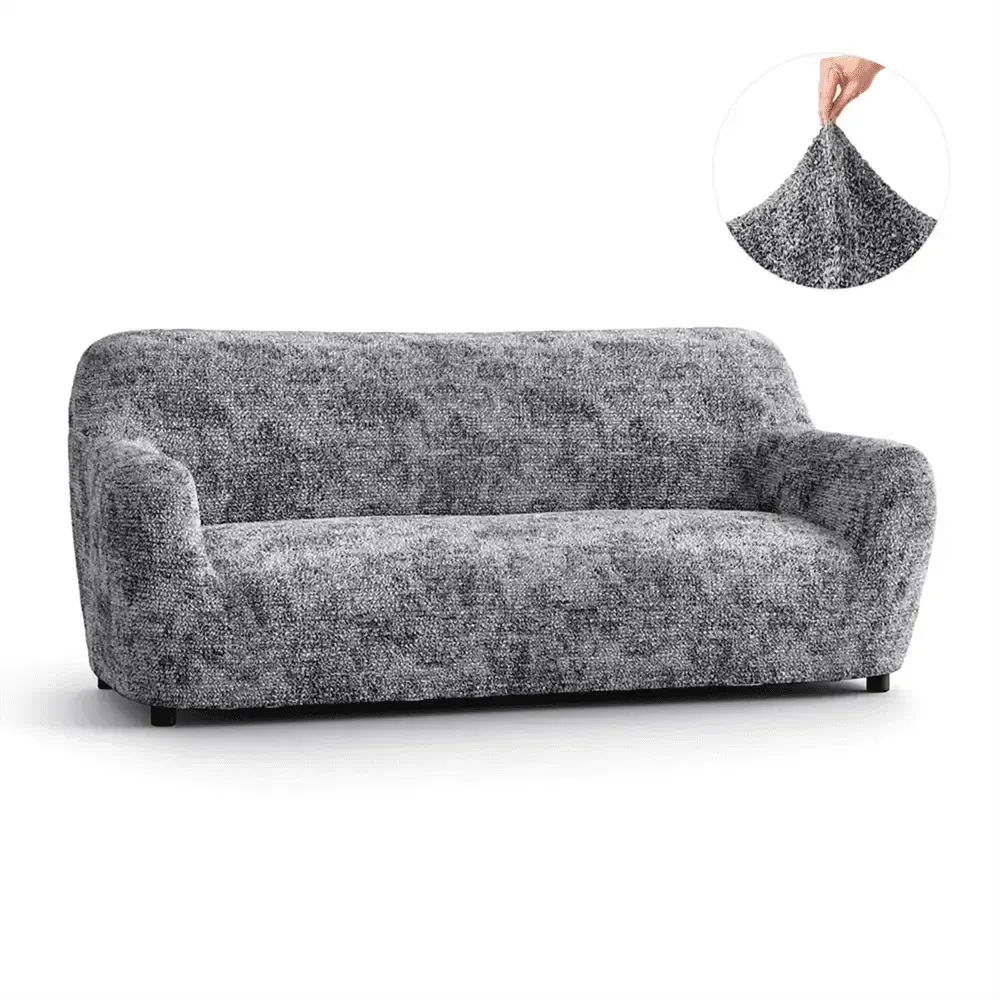 "Microfiber 3-seater sofa slipcover in various colors, showcasing a snug fit and elegant texture for enhanced decor."