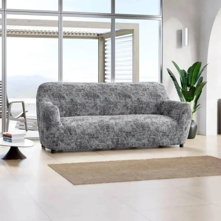 "Microfiber 3-seater sofa slipcover in various colors, showcasing a snug fit and elegant texture for enhanced decor."