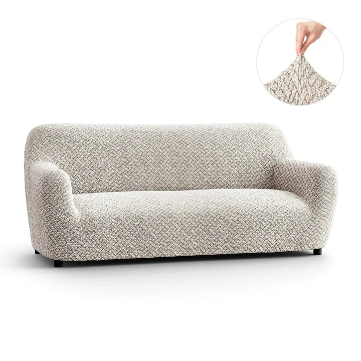 "Microfiber 3-seater sofa slipcover in various colors, showcasing a snug fit and elegant texture for enhanced decor."
