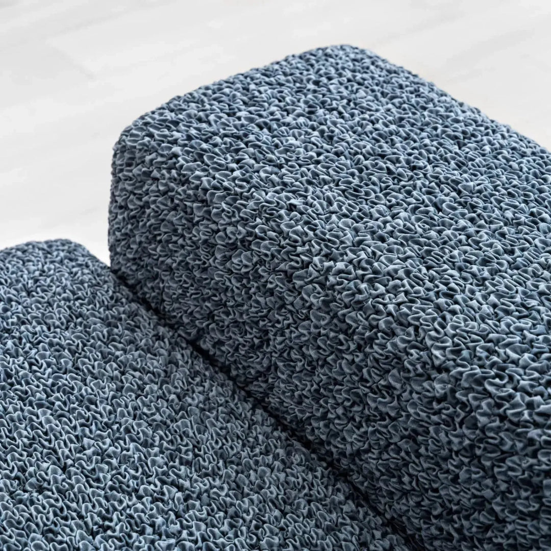 "Microfiber 3-seater sofa slipcover in various colors, showcasing a snug fit and elegant texture for enhanced decor."