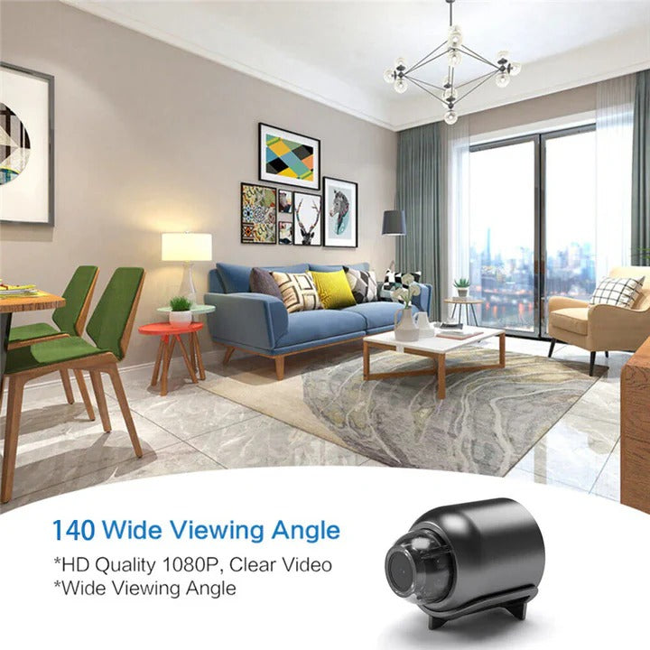 Discreet wireless camera acting as a pet or baby monitor with motion detection alerts for ultimate peace of mind.