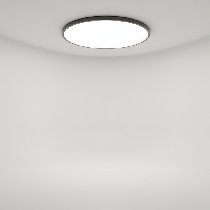 AuraSphere minimalist LED ceiling light, showcasing its sleek modern design for contemporary home ambiance.