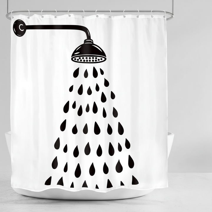Stylish black & white drop design shower curtain for modern bathrooms. Easy clean, waterproof polyester for privacy.