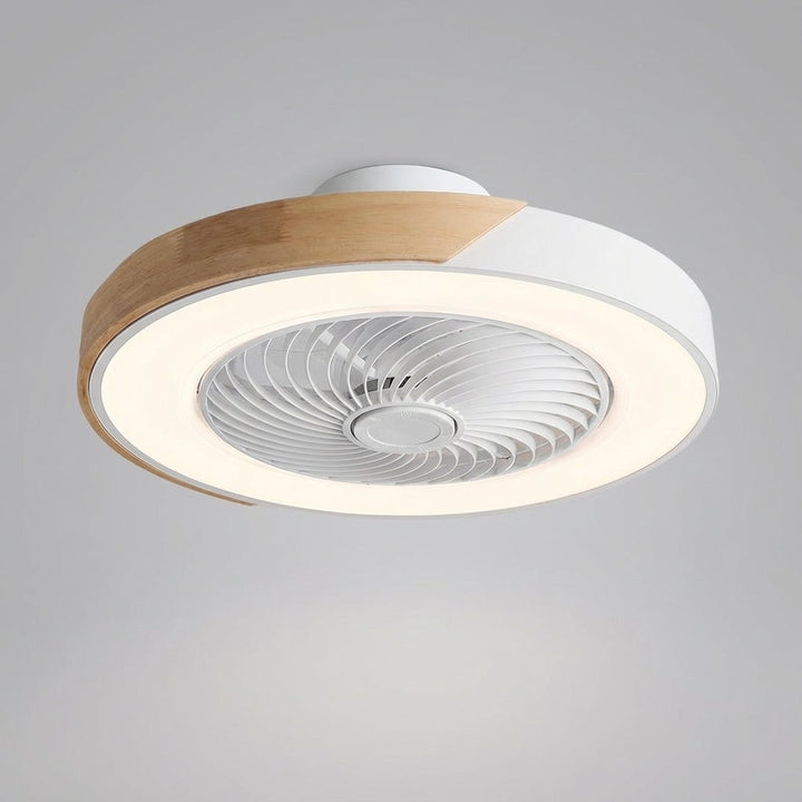 Minimalist bladeless LED ceiling fan fixture. Provides quiet comfort & modern integrated home lighting.