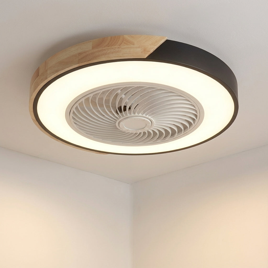 Smart bladeless LED ceiling fan. Quiet airflow, modern design, & remote-controlled ambient home lighting.