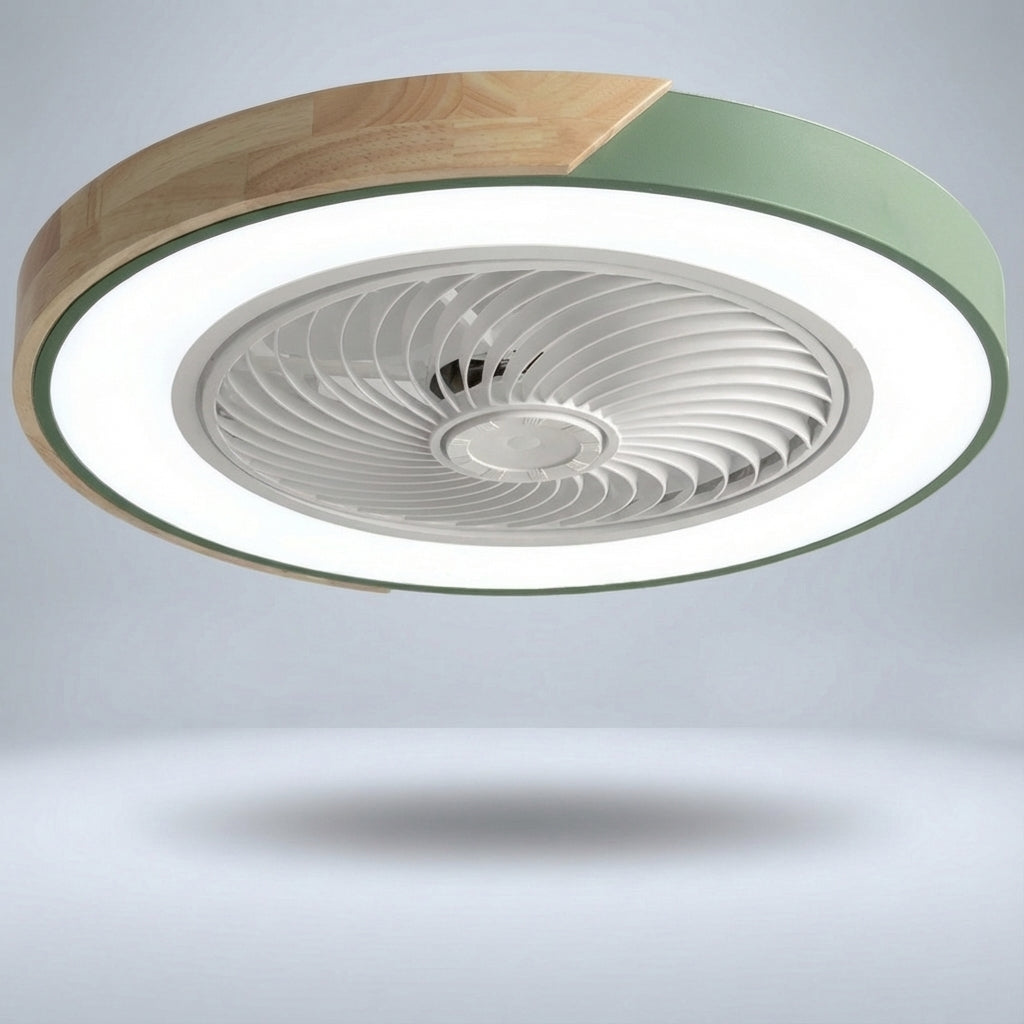 Breezora integrated LED bladeless ceiling fan. Modern design for quiet operation and home lighting.