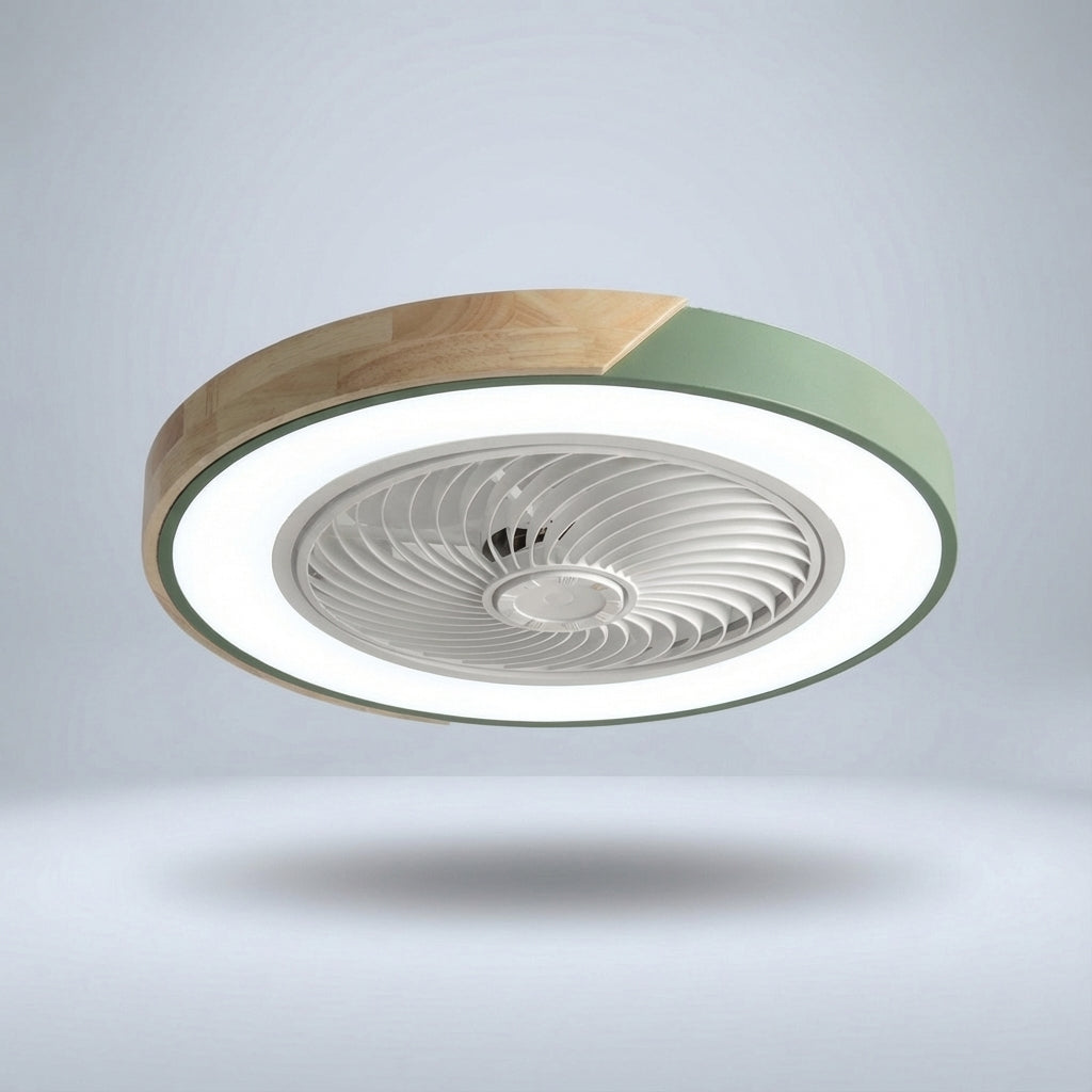 Bladeless LED ceiling fan for serene indoor spaces. Quiet, modern design with remote-controlled light.