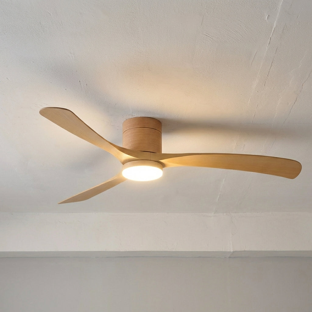 Modern ceiling fan with LED light. Quiet, smart, remote control for versatile home lighting and comfort.