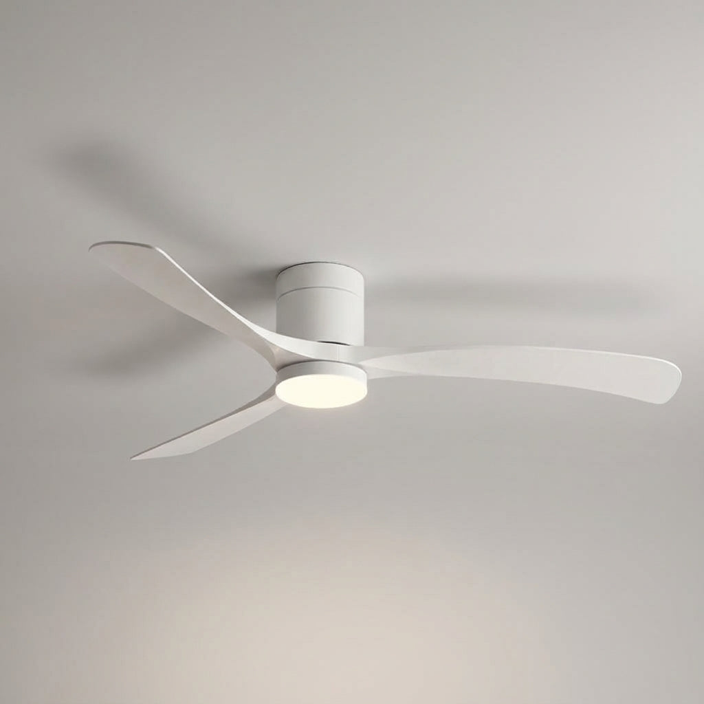 Quiet modern ceiling fan with LED light, remote control. Perfect for bedroom comfort & smart home lighting.