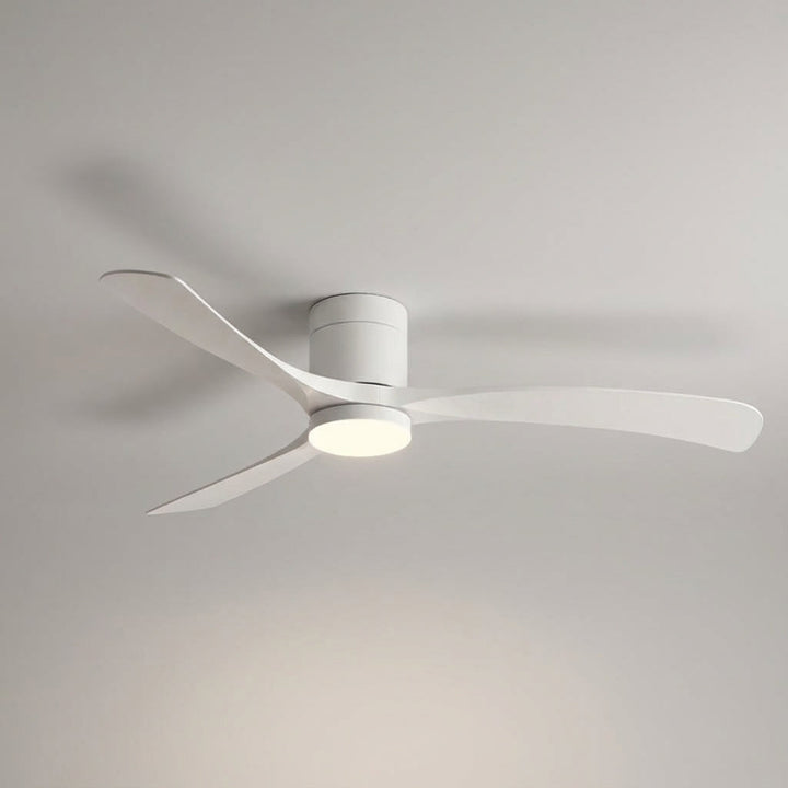 Quiet modern ceiling fan with LED light, remote control. Perfect for bedroom comfort & smart home lighting.
