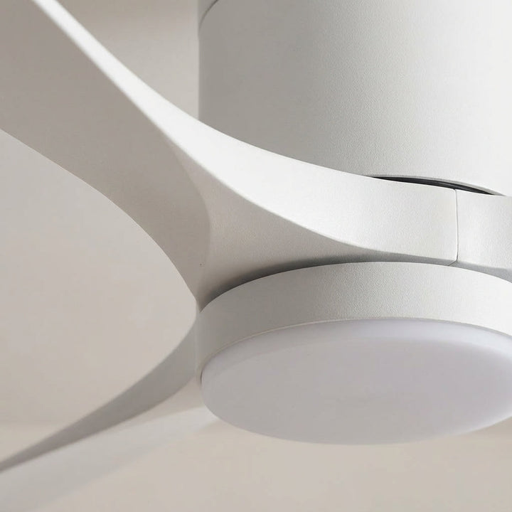 Smart modern ceiling fan with LED light and remote control. Energy-efficient indoor fan for quiet room comfort.