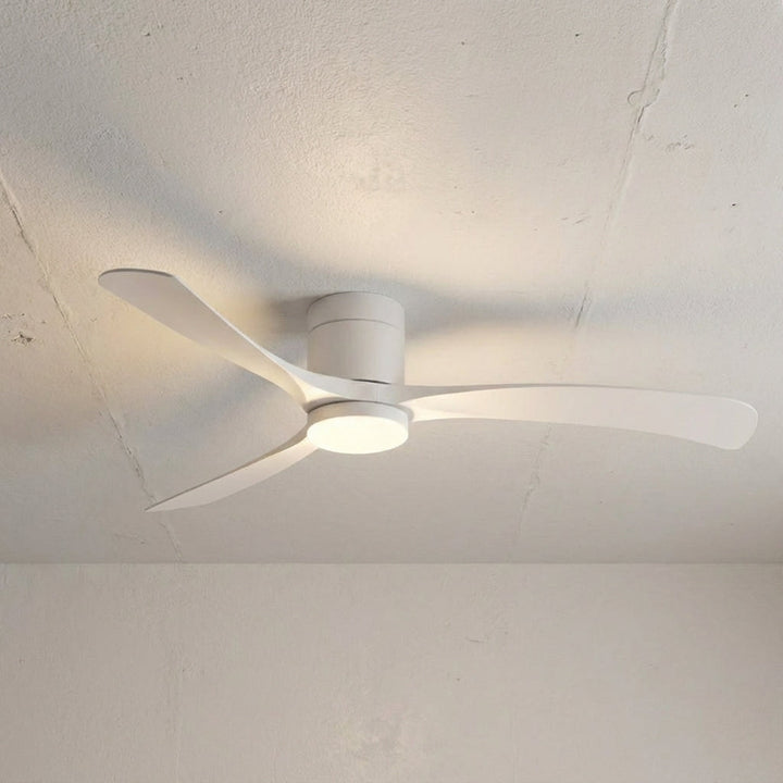 Energy-efficient modern ceiling fan with LED light. Quiet operation, remote control for smart home lighting.