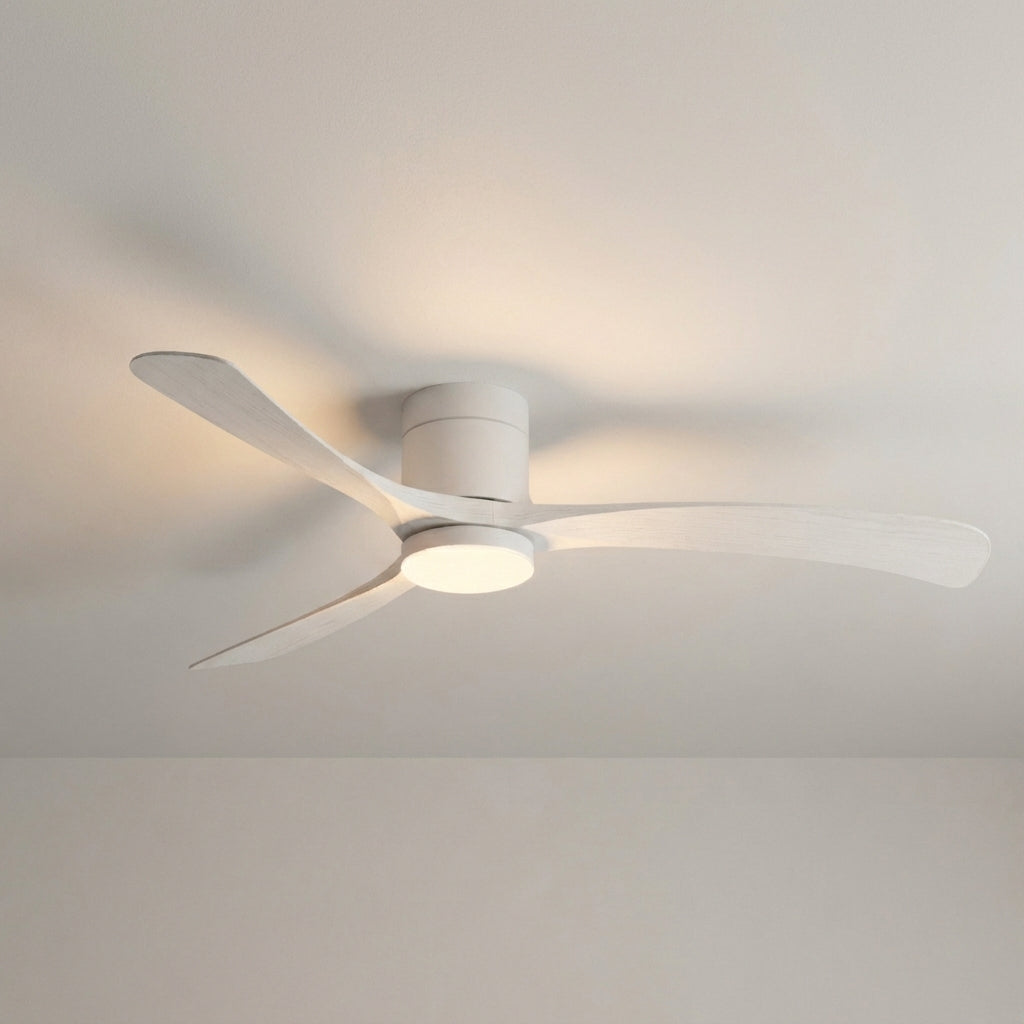 Sleek modern ceiling fan with integrated LED light. Quiet operation, remote control for stylish home lighting.