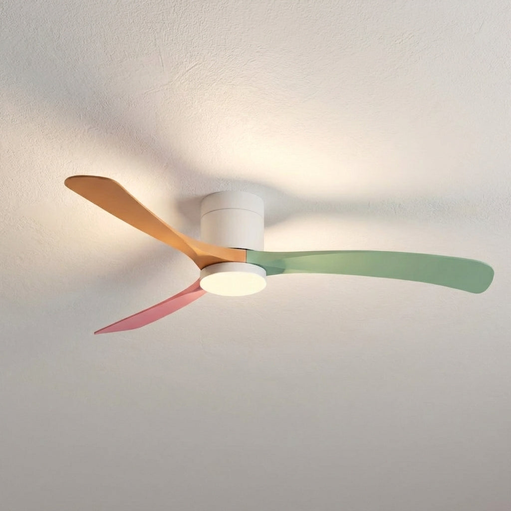 Modern ceiling fan with dimmable LED light. Quiet, energy-efficient, remote controlled for optimal room comfort.