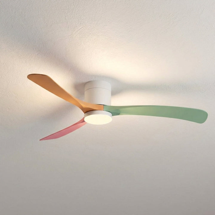 Modern ceiling fan with dimmable LED light. Quiet, energy-efficient, remote controlled for optimal room comfort.