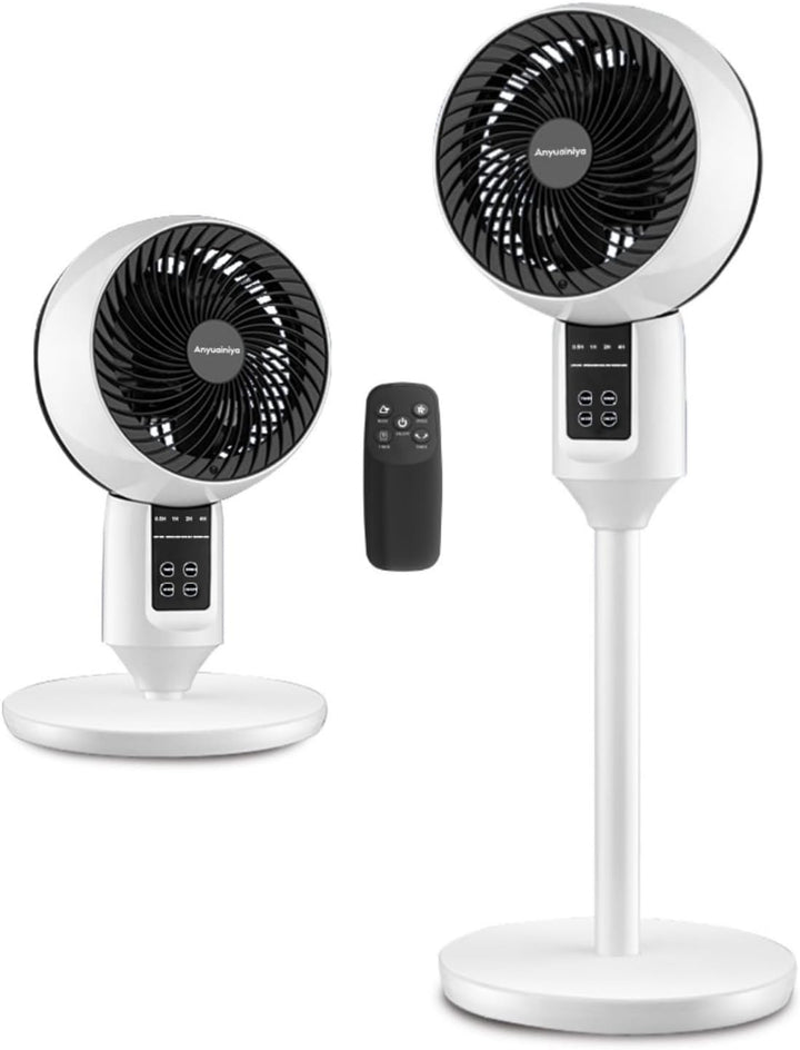 Sleek white oscillating pedestal fan, height-adjustable for powerful home cooling in any room.