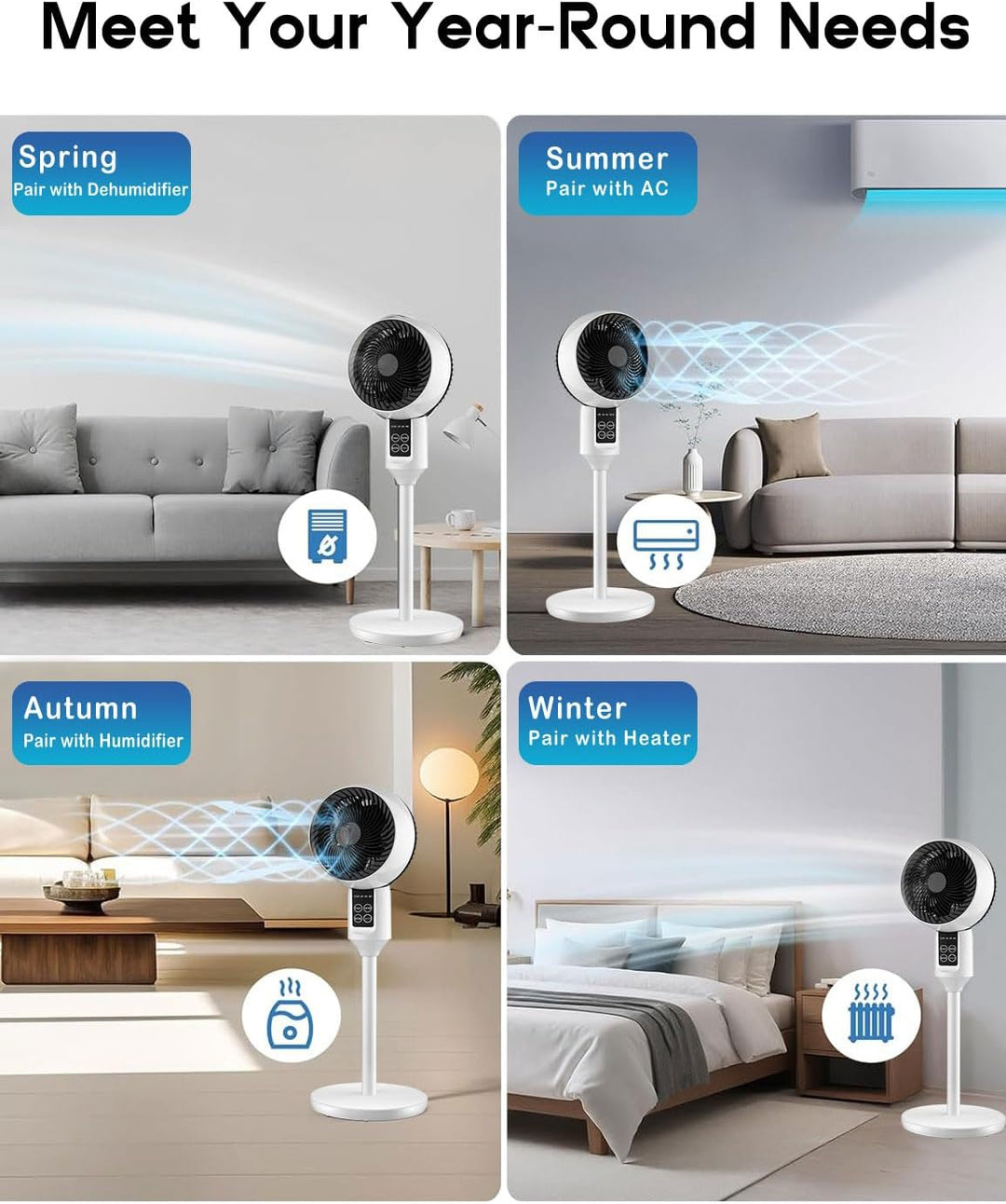Versatile adjustable fan with remote control for easy settings, works as quiet pedestal or table fan.