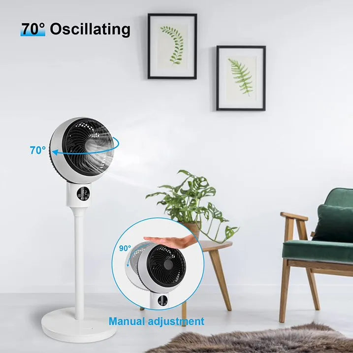 Stylish modern pedestal fan, converts to table fan, offers quiet, adjustable cooling and air circulation.