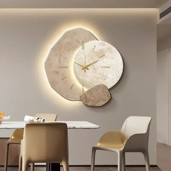 Modern illuminated LED wall clock with silent mechanism for contemporary home decor.