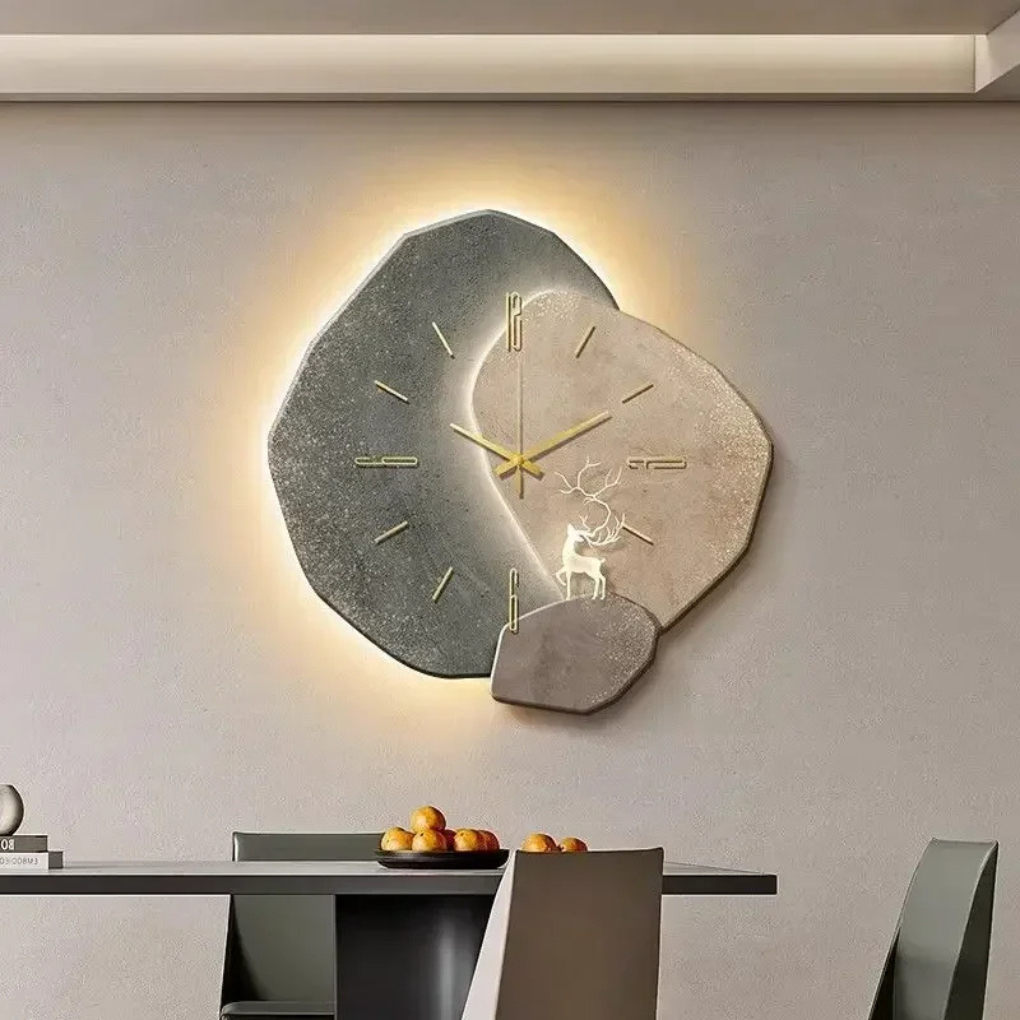 Stylish contemporary wall clock with integrated LED lighting, perfect as modern wall art.