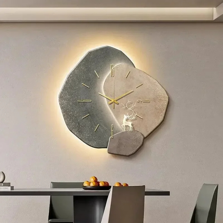 Stylish contemporary wall clock with integrated LED lighting, perfect as modern wall art.