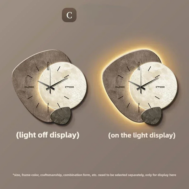 Decorative modern wall clock with soft LED lighting, enhancing home decor & ambient light.