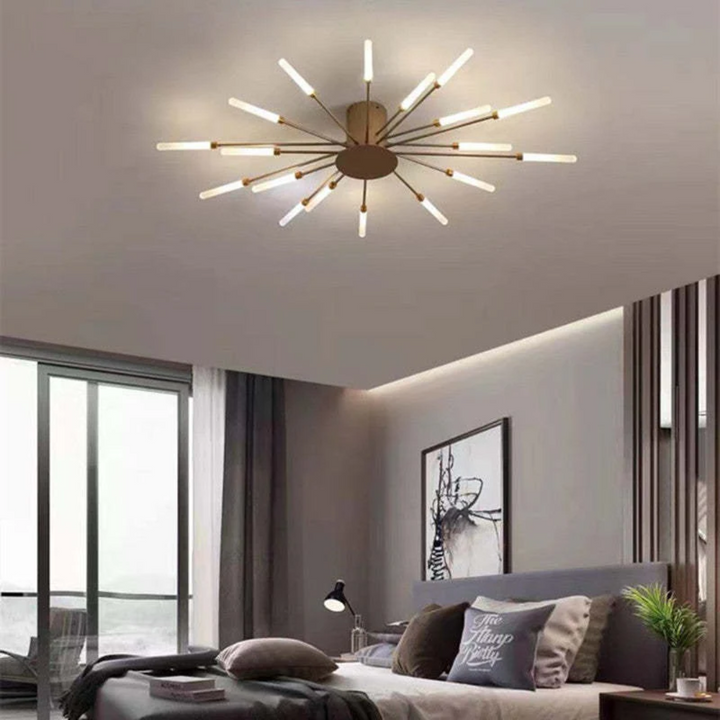 Large gold LED ceiling lamp, a modern statement for bedrooms.