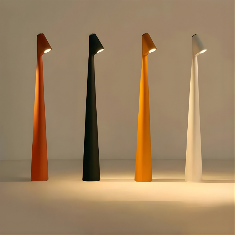 Modern LED mood lamp, cordless, dimmable, rechargeable for flexible ambiance. Perfect for any space.