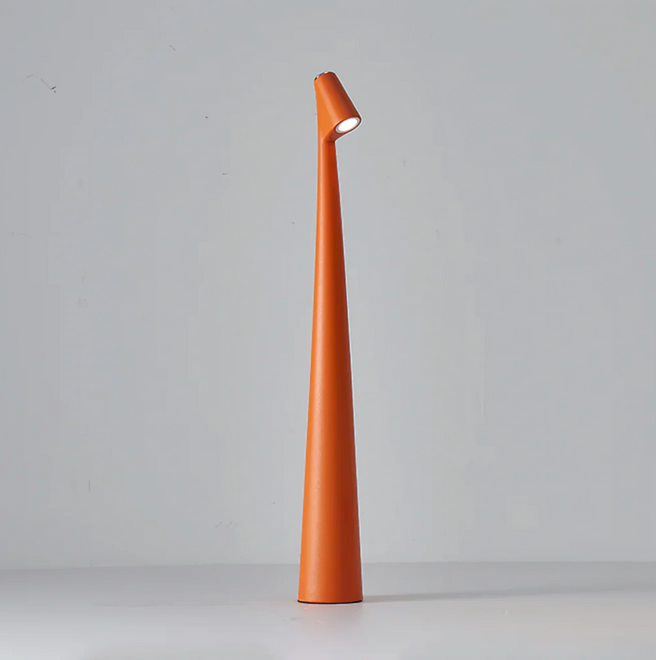 Modern Nordic LED mood lamp, dimmable, rechargeable, providing flexible cordless ambient lighting.