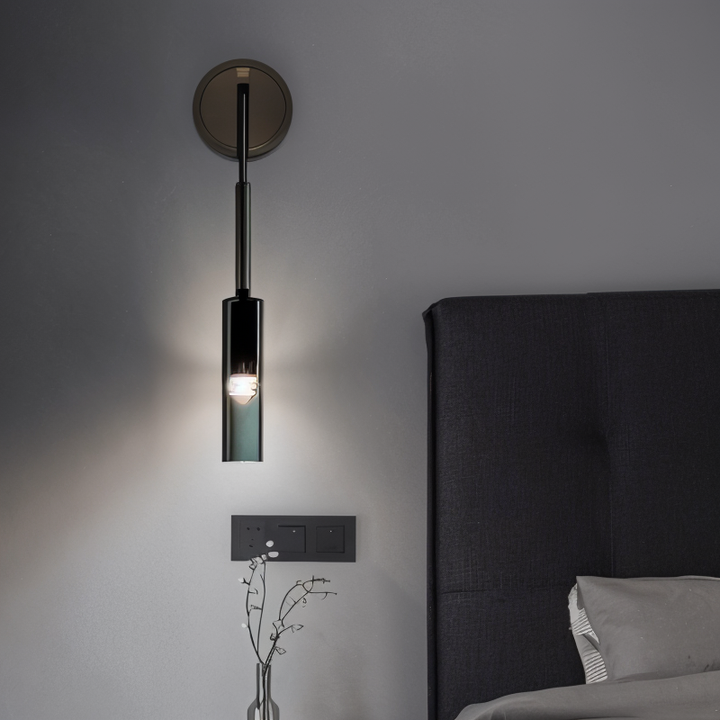 Chic smoke glass wall lamp Orvane, perfect for modern and contemporary interior design aesthetics.