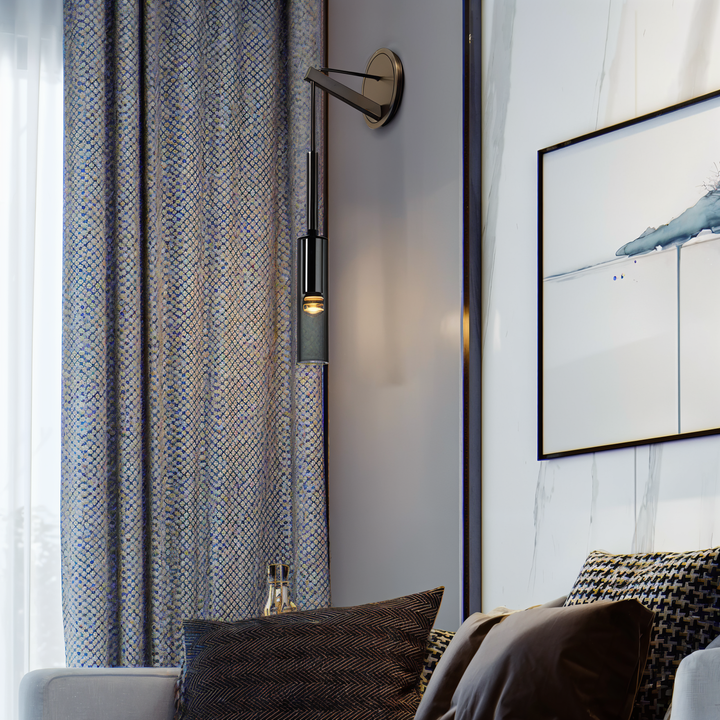 Minimalist design wall lamp, Orvane, features a captivating smoke glass element for modern homes.