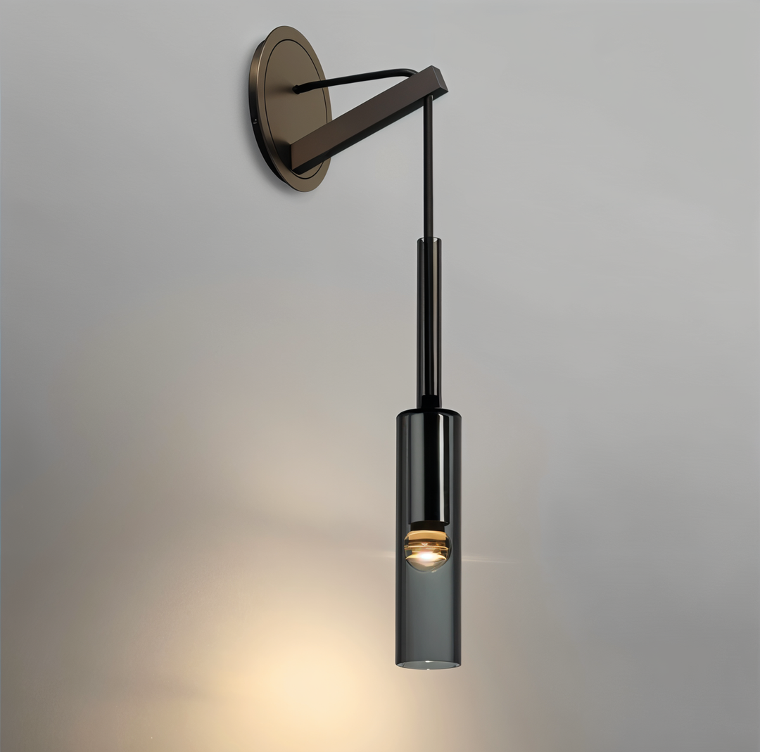 Stylish contemporary wall light Orvane, smoke glass diffuser, perfect modern accent lighting.