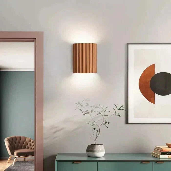 Contemporary resin wall lamp, decorative lighting for modern home interior design. Creates beautiful accent light.
