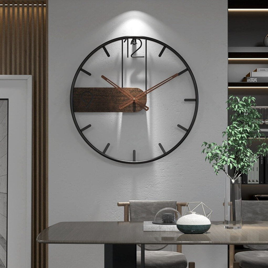 Modern silent wall clock for contemporary home & office decor. Elegant quartz movement, large living room accent.