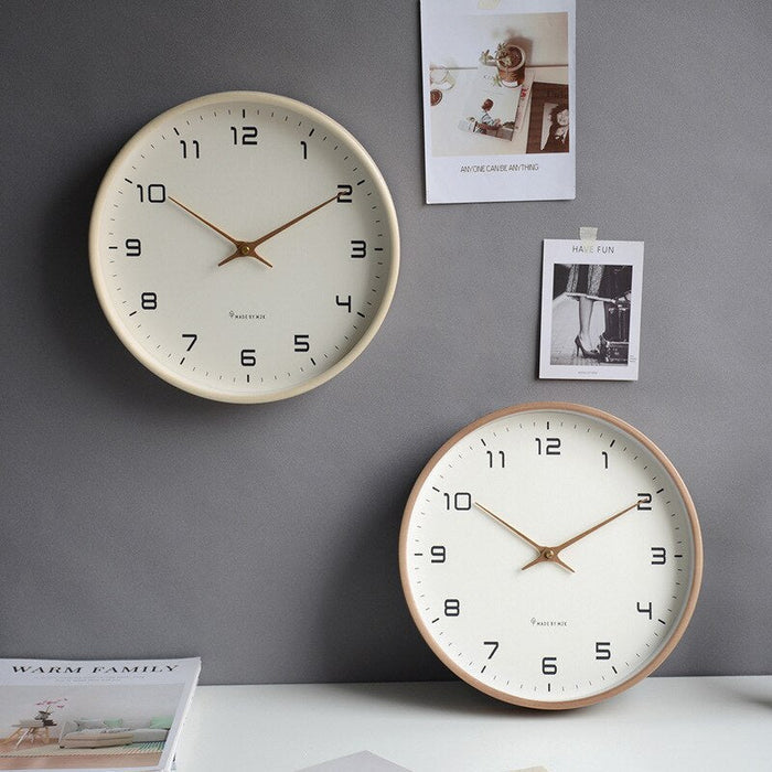 Modern solid wood wall clock, minimalist design, perfect for stylish living room & office decor. Natural wooden aesthetic.