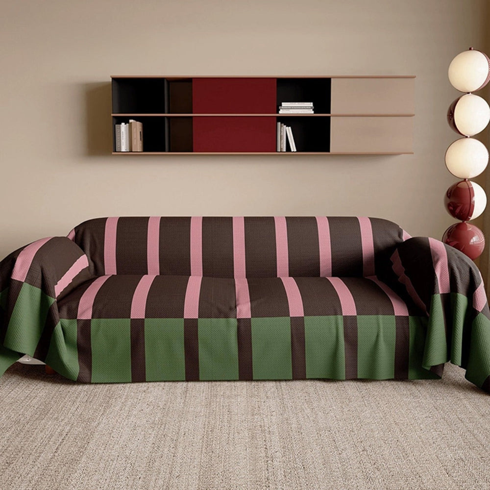 Modern striped couch cover, elegant geometric pattern for stylish home protection. Contemporary living room decor.