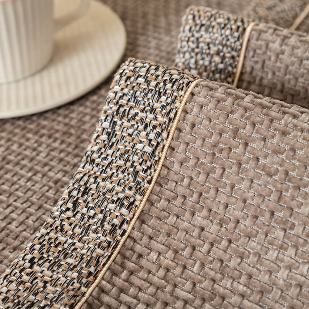 Stylish woven tweed couch cover with anti-slip backing. Protects furniture, pet-friendly & machine washable.